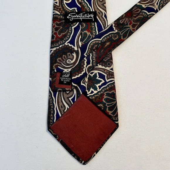 Egon Von Furstenberg‎ Necktie Men's Silk Jewel Tone Multicolor Paisley 59"x3.5" - Picture 2 of 4